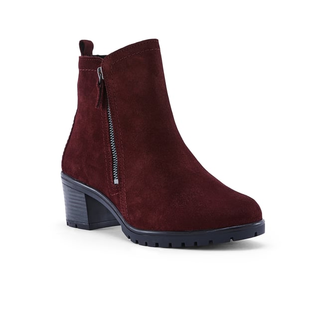 Boots dessuis cuir velours très larges bordeaux <span itemprop=