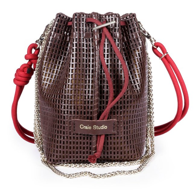 Bibi Bucket Bag in Perforated Leather, chocolate, CRAIE STUDIO