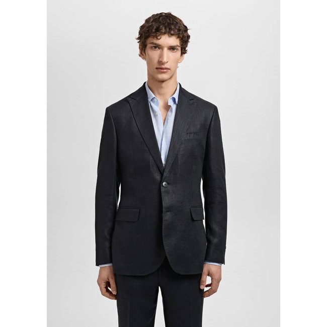 Veste costume Amalfi 100 % lin slim-fit noir <span itemprop=