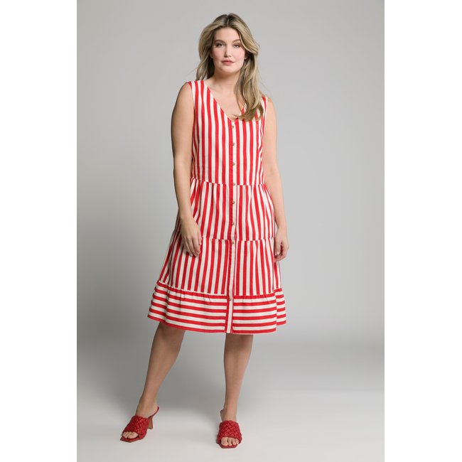 Robe midi, lin mélangé, rayures salsa <span itemprop=