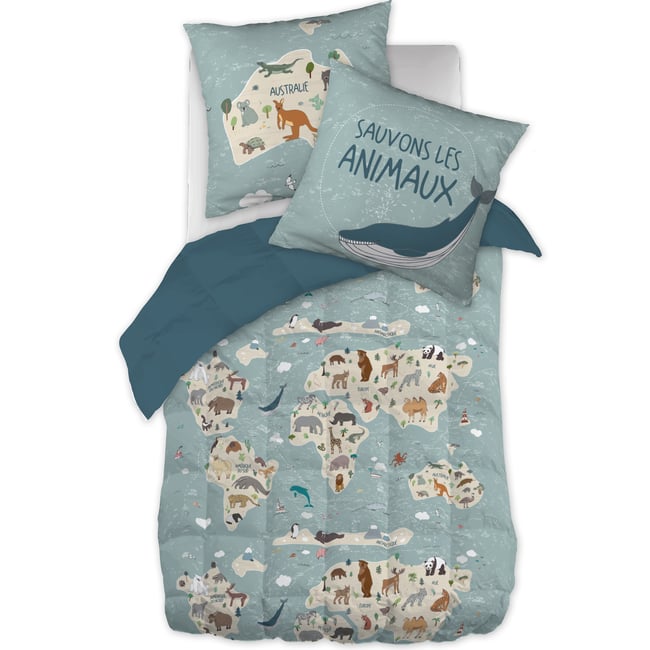Couette imprimée Coton avec taie Map map <span itemprop=