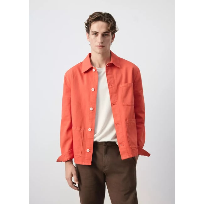 Surchemise regular fit coton et lin corail <span itemprop=