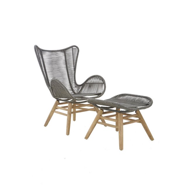 Natural Rope Lounge chair and Footstool set - Grey, grey, SO'HOME