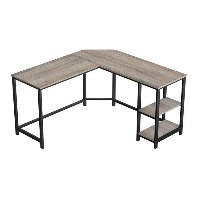 Bureau d'angle droit avec étagère 2 niveaux style industriel Couleur beige <span itemprop=