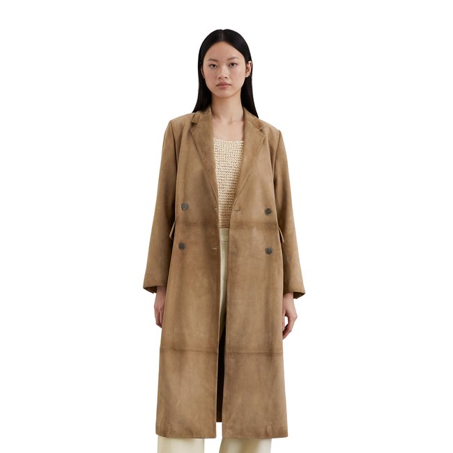Manteau en cuir velours regular en cuir de chèvre souple beige <span itemprop=