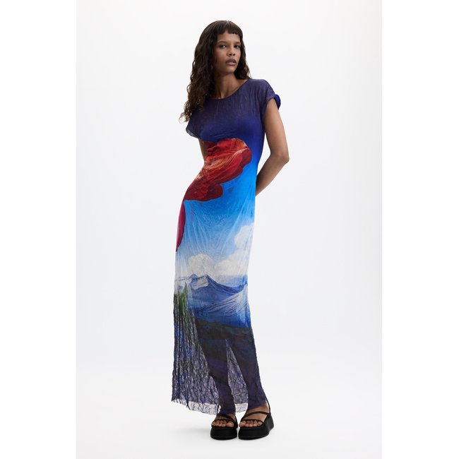 Robe à manches courtes imprimée bleu <span itemprop=
