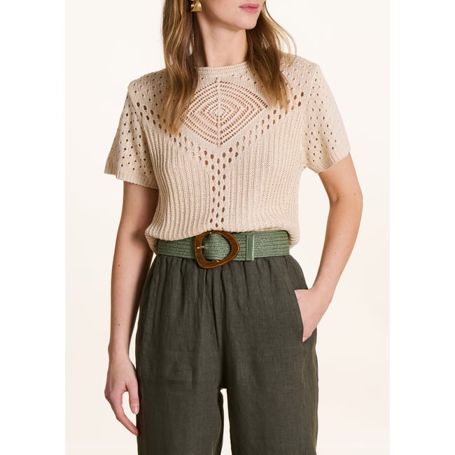 Ceinture élastiquée boucle en bois kaki <span itemprop=