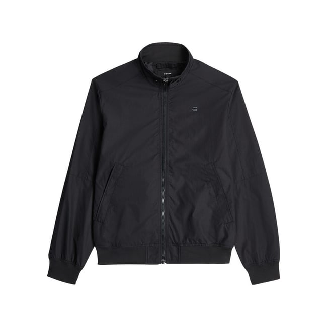 Blouson noir uni avec une coupe droite et un col montant boutonné noir <span itemprop=