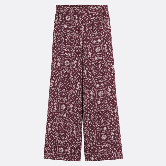 Spodnie z szerokimi nogawkami, wysokim stanem i nadrukiem paisley w kolorze bordowym LA REDOUTE COLLECTIONS