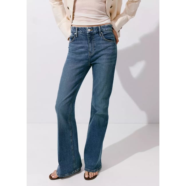Jean flare taille haute bleu moyen <span itemprop=