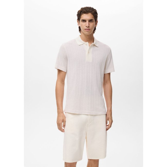Polo maille ajourée coton blanc cassé <span itemprop=