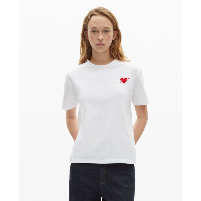 Camiseta de cuello redondo, manga corta, estampado de corazón blanco <span itemprop=