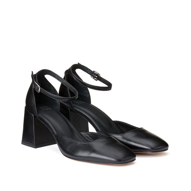 Escarpins à bride cheville en cuir noir <span itemprop=