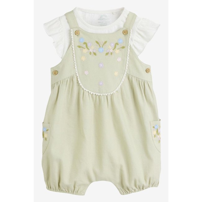 Salopette et body ensemble vert sauge brodé floral <span itemprop=