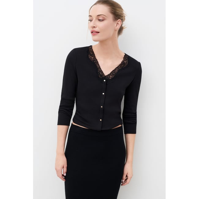 Tshirt ajusté col v TPATRIZIA noir <span itemprop=