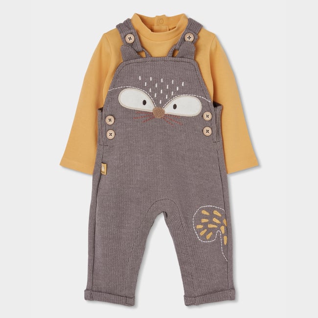 Ensemble bébé garçon maille brodé renard marron <span itemprop=