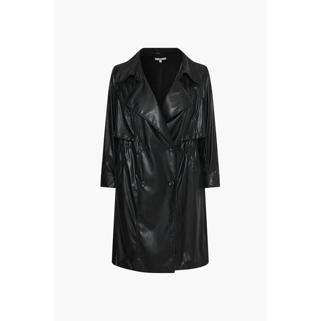 Trench en simili cuir noir <span itemprop=