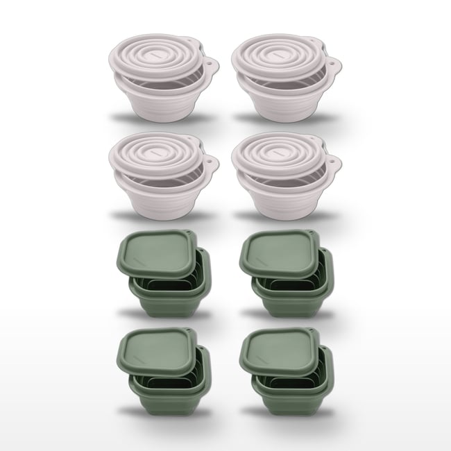 Lot de 8 lunch box 1 L avec 8 ustensiles de cuisine STORAGE blanc|vert <span itemprop=