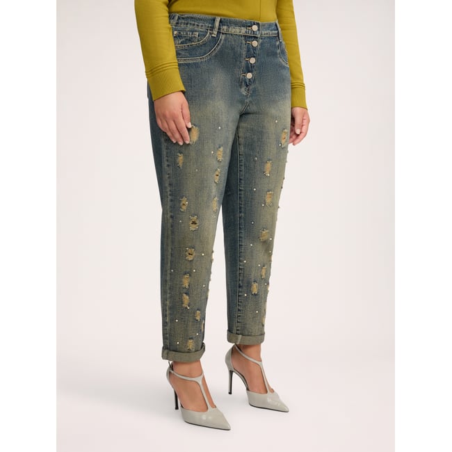 Jean Barrel effet stone washed bleu <span itemprop=