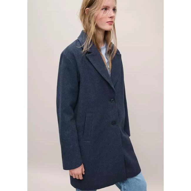 Manteau coupe midi drap de laine bleu marine foncé <span itemprop=