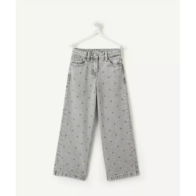 Pantalon large, imprimé pois gris denim <span itemprop=