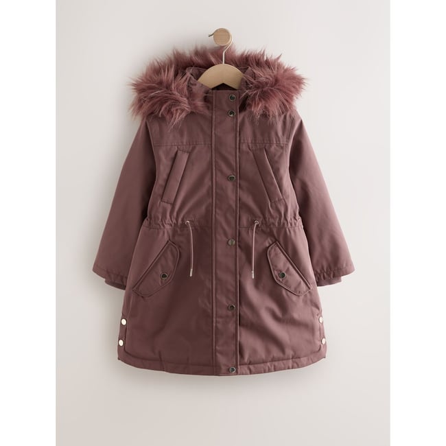 Parka imperméable matelassée avec capuche marron moka <span itemprop=