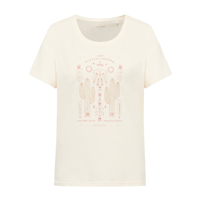 T-shirt en coton écru uni pourvu d'un col rond et d'une coupe droite beige <span itemprop=
