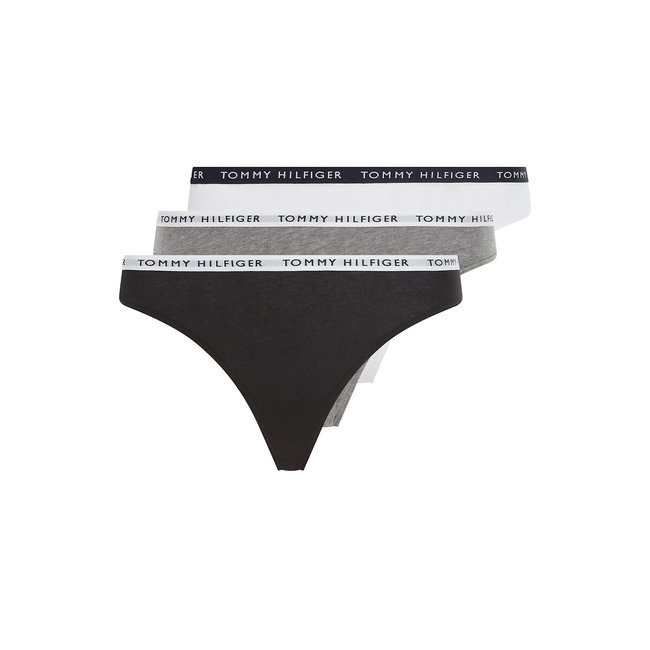 Lot de 3 strings coton stretch gris/blanc/noir <span itemprop=