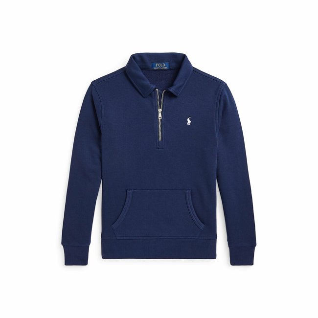 Sweat col polo, chemise en molleton S-XL bleu marine <span itemprop=
