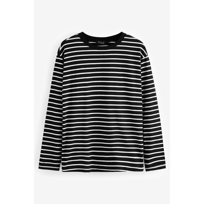 T-shirt pour allaitement maternité rayure noire/crème <span itemprop=
