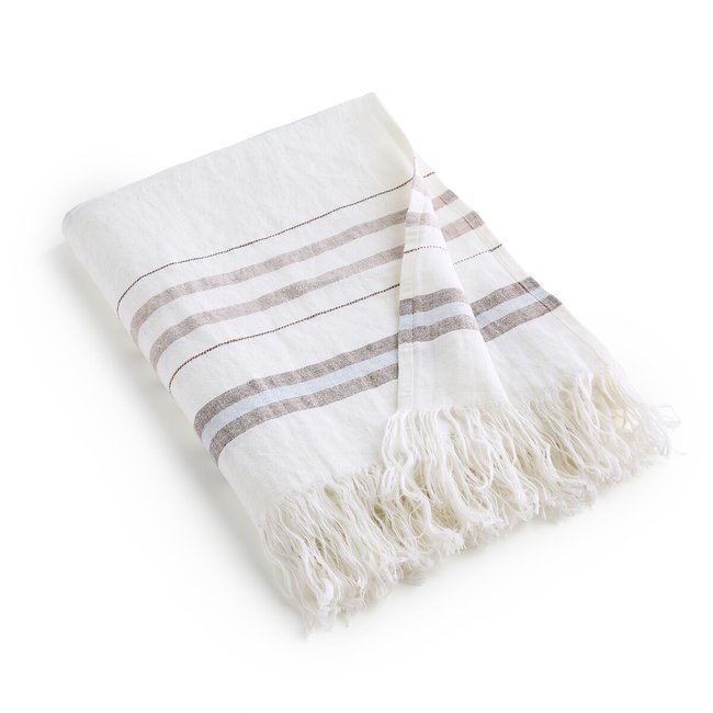 Plaid fouta in lino rigato, Lagoa blu californiano/cacao/bianco AM.PM