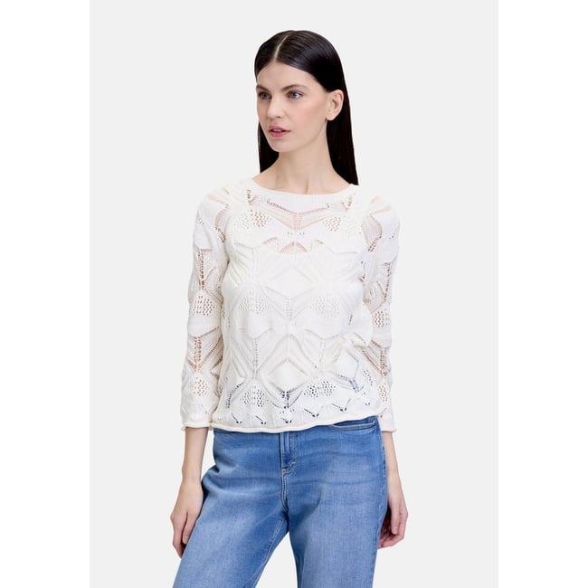 Pull-over en maille à encolure ronde pearled ivory <span itemprop=