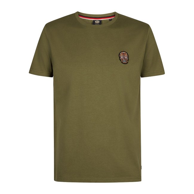 T-shirt manches courtes, tête de mort vert kaki <span itemprop=