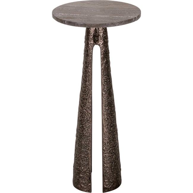 Table d'appoint ronde en travertin Couleur bronze et travertin brun <span itemprop=