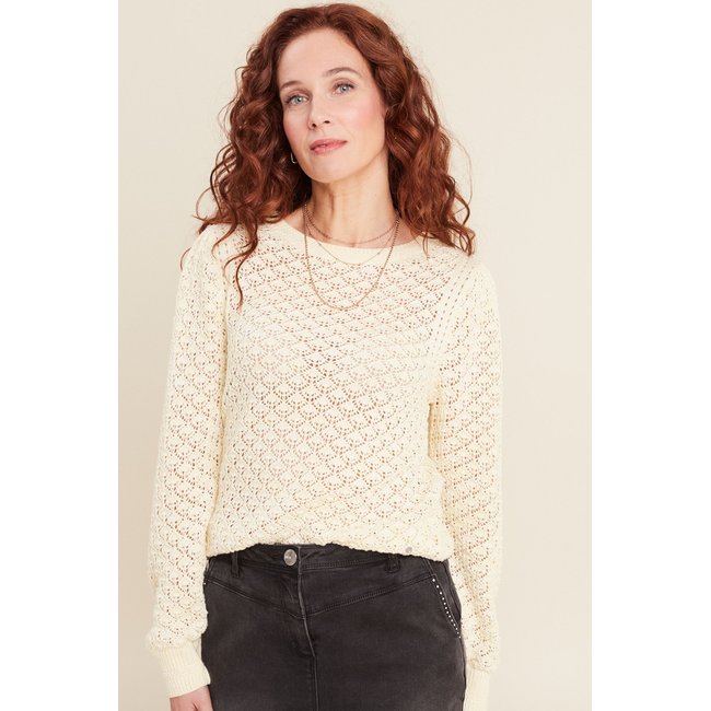 Pull manches longues ajouré jaune clair <span itemprop=