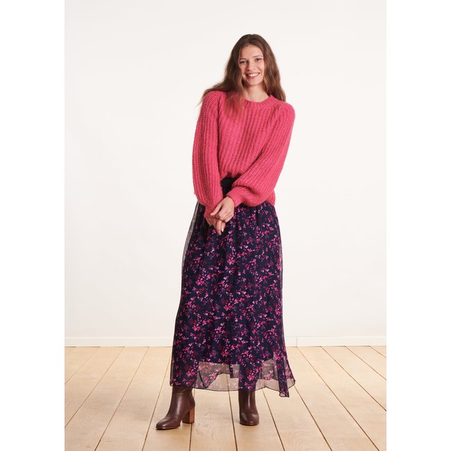 Jupe en voile imprimé à fleurs bleu/violet <span itemprop=