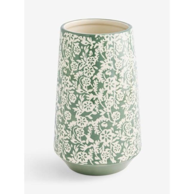Vase en céramique à imprimé floral Couleur vert sauge <span itemprop=