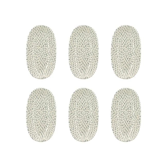 Lot de 6 assiettes ovales en porcelaine 19cm, JASMIN Couleur blanc-gris <span itemprop=