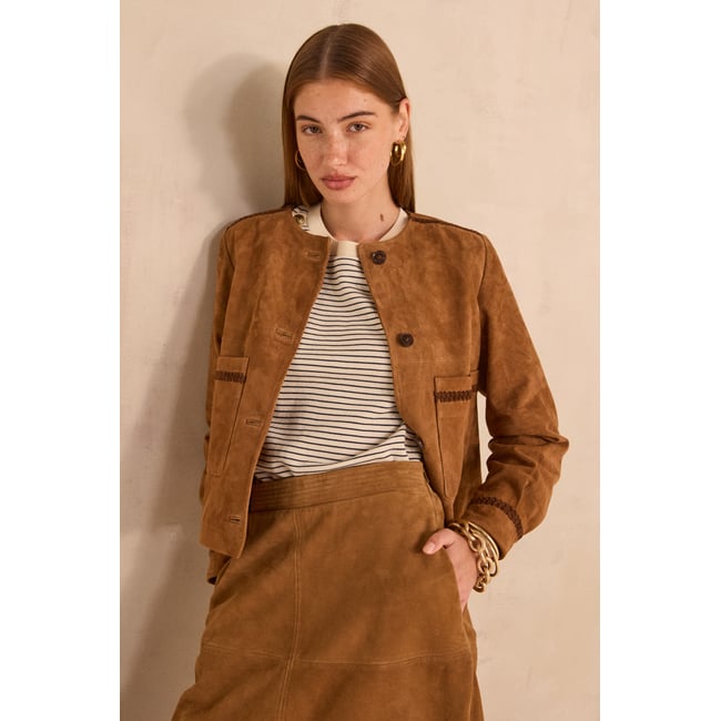 Veste à manches longues en suède BETTY camel fonce <span itemprop=