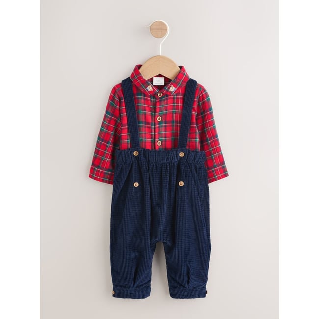 Chemise, pantalon et bretelles bébé, 3 pièces rouge à carreaux <span itemprop=
