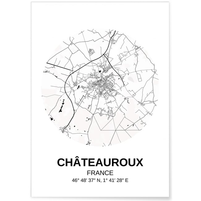 Affiche Carte Châteauroux Couleur blanc <span itemprop=