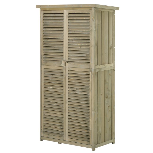Armoire de jardin portes persiennes 2 étagères bois pin vert <span itemprop=