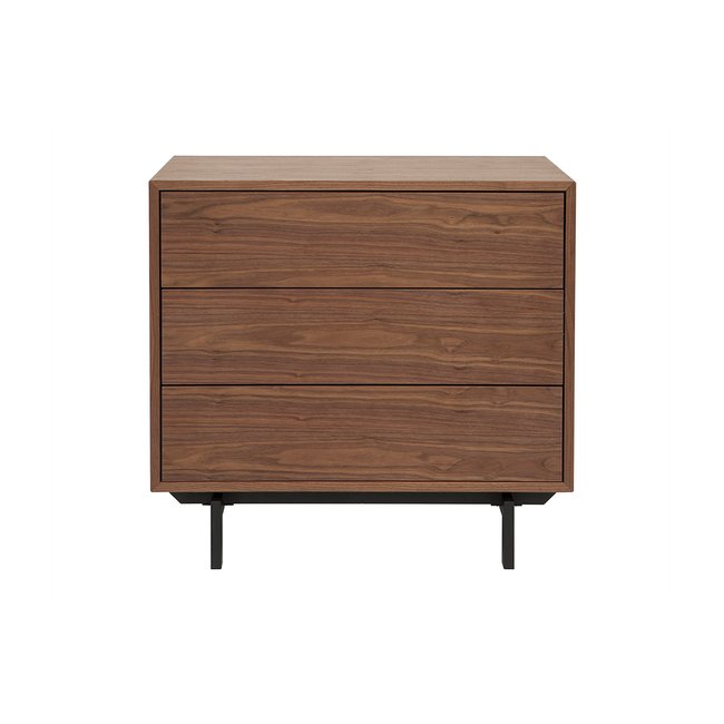 Commode vintage en bois foncé noyer et métal noir 3 tiroirs L81 cm MANNY Couleur noyer <span itemprop=