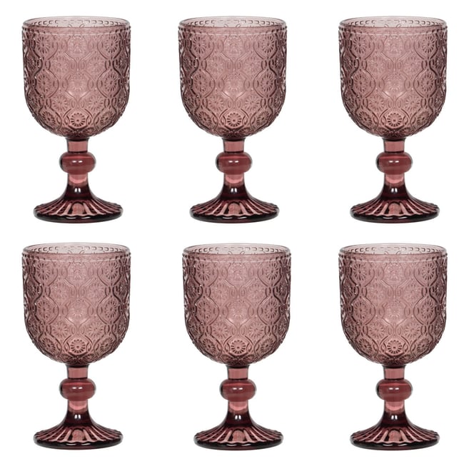 Boite de 6 verres à pied Ana   24 cl - ANA Couleur rose <span itemprop=