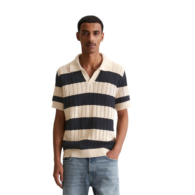 Polo en tricot DfC regular en pur coton bio beige <span itemprop=