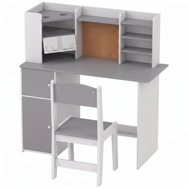Bureau d'étude pour enfants avec chaise MDF gris et blanc <span itemprop=