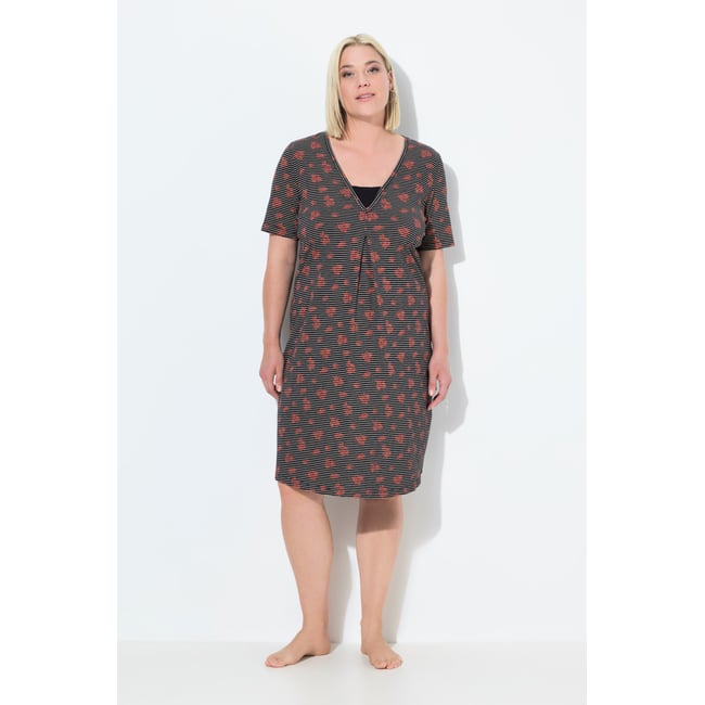Chemise de nuit à col en V et manches noir <span itemprop=