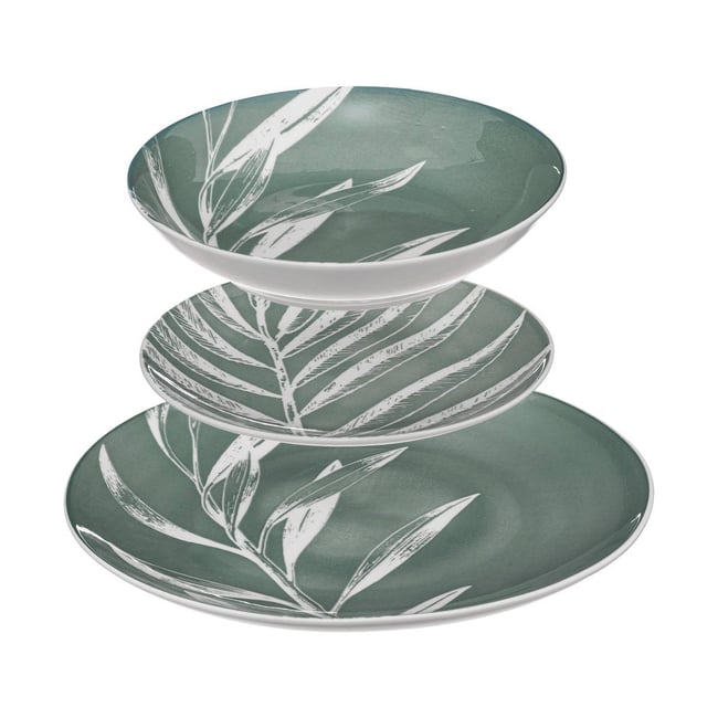 Service de table 18 pièces en céramique GREEN HARMONY Couleur vert <span itemprop=