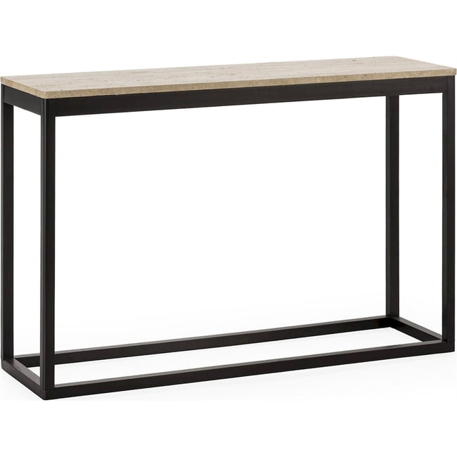 Console rectangulaire en bois et marbre travertin Couleur noir et travertin clair <span itemprop=