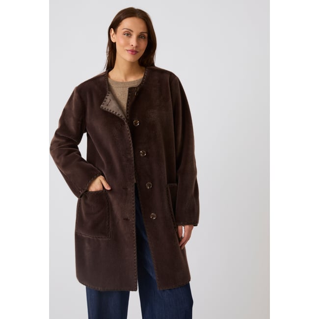 Manteau toucher doux marron chocolat <span itemprop=